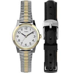 Timex Women's Essex Avenue 25mm Watch Box Set - Two-Tone Case White Dial with Two-Tone Expansion Band + Black Leather Strap