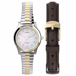 Timex Women's Essex Ave 25mm Watch - Two-Tone Expansion Band Mother of Pearl Dial Two-Tone Case
