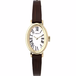 Timex Women's Cavatina 19mm Watch - Brown Strap White Dial Gold-Tone Case