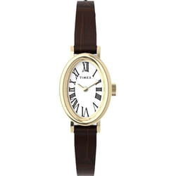 Timex Women's Cavatina 19mm Watch - Brown Strap White Dial Gold-Tone Case