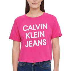 Calvin Klein Jeans Womens French Terry Logo Crop Top (Beetroot  Medium