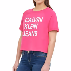 Calvin Klein Jeans Womens French Terry Logo Crop Top (Beetroot  Medium