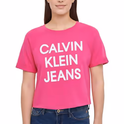 Calvin Klein Jeans Womens French Terry Logo Crop Top (Beetroot  Medium
