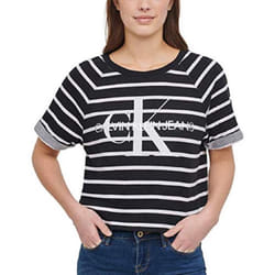 Calvin Klein Jeans Womens French Terry Logo Crop Top (Black Combo  Lar