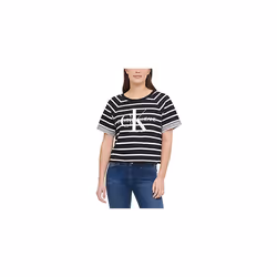 Calvin Klein Jeans Womens French Terry Logo Crop Top (Black Combo  Lar