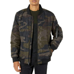 Calvin Klein Men's Quilted Zipper Detail Flight Jacket  Olive Camo  Me