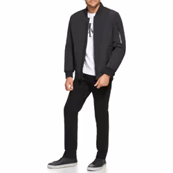 Calvin Klein Men's Quilted Zipper Detail Flight Jacket  Ultra Black  X