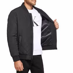 Calvin Klein Men's Quilted Zipper Detail Flight Jacket  Ultra Black  X