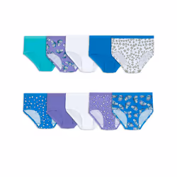 Fruit of the Loom Girls' Tag Free Cotton Brief Underwear Multipacks Low Rise Brief-10 Pack-Purple/Blue/White 12
