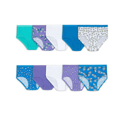 Fruit of the Loom Girls' Tag Free Cotton Brief Underwear Multipacks  Low Rise Brief-10 Pack-Purple/Blue/White  12