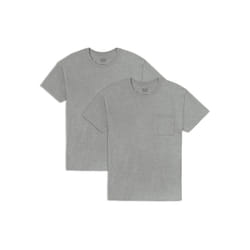Fruit of the Loom Men's Eversoft Cotton T-Shirts S-4XL  Pocket-2 Pack-Grey Heather  Small