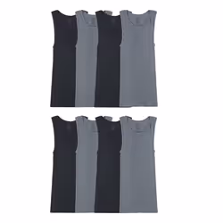 Fruit of the Loom Men's Sleeveless Tank A-Shirt Tag Free & Moisture Wicking Ribbed Stretch Fabric 8 Pack-Black/Grey Small