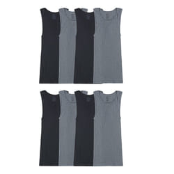 Fruit of the Loom Men's Sleeveless Tank A-Shirt  Tag Free & Moisture Wicking  Ribbed Stretch Fabric  8 Pack-Black/Grey  Small