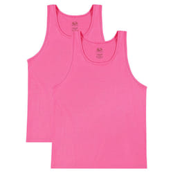 Fruit of the Loom Men's Eversoft Cotton Sleeveless T Shirts  Breathable & Moisture Wicking with Odor Control  Sizes S-4X  Tank-2 Pack-Neon Pink  XX-La