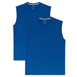 Fruit of the Loom Men's Eversoft Cotton Sleeveless T Shirts  Breathable & Moisture Wicking with Odor Control  Sizes S-4X  Muscle-2 Pack-Blue  Small