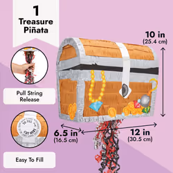 BLUE PANDA Treasure Chest Pinata - Pull String Pirate Pinata  Under the Sea  Adventure Themed Party Decorations (Small  12x10x6.5 In)