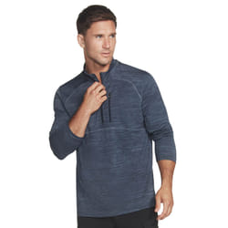 Skechers Mens 2021 On The Road Mock Neck Heathered 1/4 Zip Midlayer Sweater - S, Smoke Blue/Blue Iris