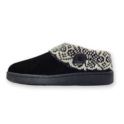 Clarks Womens Slipper Suede Leather Knitted Collar Clog Slippers - Plush Faux Fur Lining