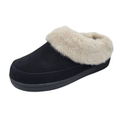 Clarks Scuff Faux Fur Lined Clog Warm Cozy Indoor Outdoor Plush Mules Black Cream Fur 10 M US