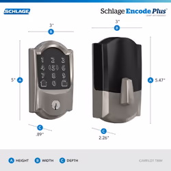 Schlage BE499WB CAM 619 Encode Plus WiFi Deadbolt Smart Lock  Keyless Entry Touchscreen Door Lock with Camelot Trim  Satin Nickel