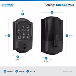 Schlage BE499WB CAM 622 Encode Plus WiFi Deadbolt Smart Lock  Keyless Entry Touchscreen Door Lock with Camelot Trim  Matte Black