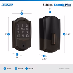 Schlage BE499WB CAM 716 Encode Plus WiFi Deadbolt Smart Lock  Keyless Entry Touchscreen Door Lock with Camelot Trim  Aged Bronze