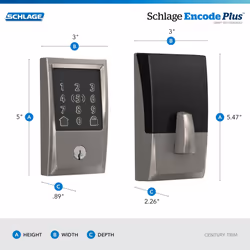 Schlage BE499WB CEN 619 Encode Plus WiFi Deadbolt Smart Lock  Keyless Entry Touchscreen Door Lock with Century Trim  Satin Nickel