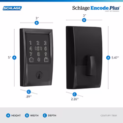 Schlage BE499WB CEN 622 Encode Plus WiFi Deadbolt Smart Lock  Keyless Entry Touchscreen Door Lock with Century Trim  Matte Black
