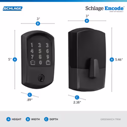 Schlage Encode Smart WiFi Deadbolt Lock for Front Door - Keyless Entry with App or Touchscreen - Works with Alexa  Apple HomeKit  Hey Google  & Airbnb