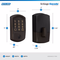SCHLAGE BE489WB GRW 716 Encode WiFi Deadbolt Smart Lock  Keyless Entry Touchscreen Door Lock with Greenwich Trim  Aged Bronze
