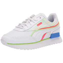 PUMA Men's FUTURE RIDER DOUBLE SPECTRA Sneaker  Puma White-Sunblaze-Green Glare  13
