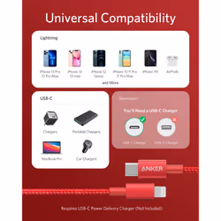 USB C to Lightning Cable New Nylon (6ft, MFi Certified) for iPhone 14/14 Pro/13/13 Pro/12 Pro Max /12/11 /X/XS/XR/ 8
