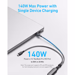 USB C Cable, 4 ft 2-in-1 USB C to USB C Cable 140W Max, Fast Charging for iPhone 15/15 Pro/15 Pro Max/15 Plus, Samsung S24/S23, MacBook Air/Pro,