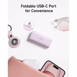 Nano Power Bank, Mini Portable Charger with Built-In Foldable USB-C Connector, 5,000mAh Battery Pack 22.5W, For iPhone