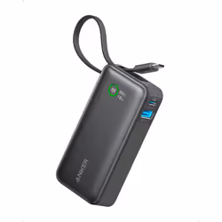 Nano Power Bank, 10,000mAh Portable Charger with Built-In USB-C Cable, PD 30W Output with 1 USB-C, 1 USB-A, Fast Charging Bat ...
