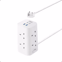 Tower Extension Lead with USB Slots, 12-in-1 Surge Protector Plug Extension Socket with Switch (13A, 2990W), 20W USB C Fast C ...