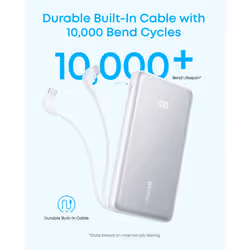 Anker Zolo Power Bank, 10,000mAh Portable Charger 22.5W Output with Built-in USB-C Cable, Black - Additional view 4