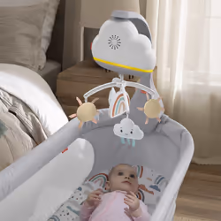 Fisher-Price Rainbow Showers Bassinet to Bedside Mobile, Cot, Sounding, Night-light, Integrated timer, Plastic, Fabric