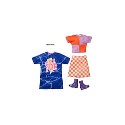 Barbie Fashions 2-Pack Clothing Set, 2 Outfits for Barbie Doll Includes Color-blocked Shirt with Checkered Skirt, a