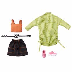 Barbie Fashions 2-Pack Clothing Set  2 Outfits for Barbie Doll Includes Off-The-Shoulder Butterfly Print Dress  Butterfly Tank & Blue Shorts & 2 Acces