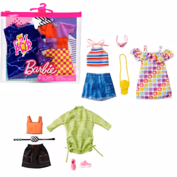 Barbie Fashions 2-Pack Clothing Set  2 Outfits for Barbie Doll Includes Off-The-Shoulder Butterfly Print Dress  Butterfly Tank & Blue Shorts & 2 Acces