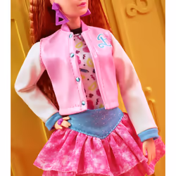 Barbie Rewind Doll, '80s Edition Schoolin' Around Outfit with Varsity Jacket, Acid-Washed Skirt and Rad Accessories