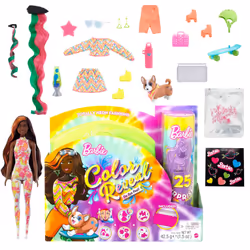 Barbie color Reveal Totally Neon Fashions Doll with Orange-Streaked Brunette Hair & 25 Surprises Including color change, gift ...