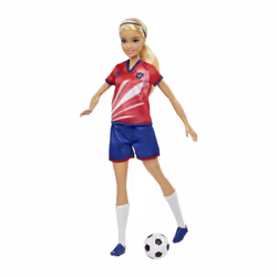 Barbie Soccer Doll, Blonde, #9 Uniform, Soccer Ball, Cleats, Socks, 3 & Up