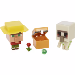 Minecraft Mob Head Minis Villager Guarding Iron Golem Pack with 2 Action Figures & Accessories Incudes Authentic Pixelated V ...
