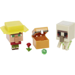 Minecraft Mob Head Minis Villager Guarding Iron Golem Pack with 2 Action Figures & Accessories  Incudes Authentic Pixelated Video-Game Characters Stev