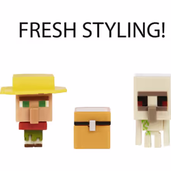 Minecraft Mob Head Minis Villager Guarding Iron Golem Pack with 2 Action Figures & Accessories  Incudes Authentic Pixelated Video-Game Characters Stev