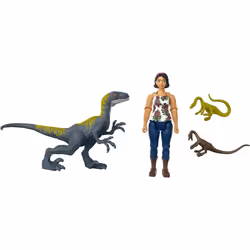 Mattel Jurassic World Toys Camp Cretaceous Sammy Velociraptor and 2 Compys Human and Dino Pack with 2 Action Figures and 2 S ...