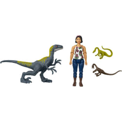 Mattel Jurassic World Toys Camp Cretaceous Sammy  Velociraptor and 2 Compys Human and Dino Pack with 2 Action Figures and 2 Smaller Dinosaur Toys  Gif