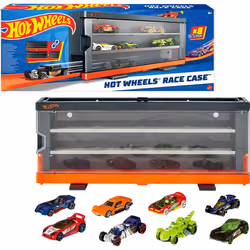 Hot Wheels Toy Cars  Set of 8 1:64 Scale Vehicles & Interactive Display & Storage Case That Holds up to 12  Connects to Track